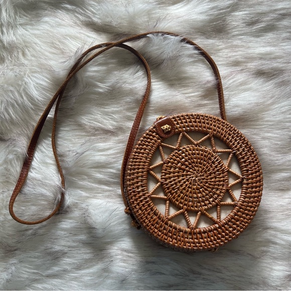 Brown Rattan Round Bag - Picture 1 of 3